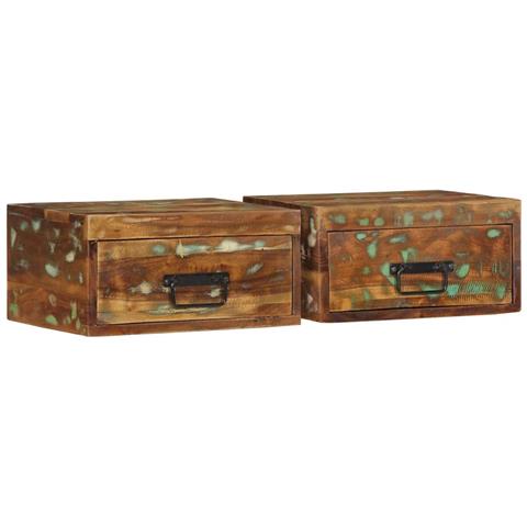 Comodini Da Parete 2pz In Legno Massello Di Recupero - Foto 1
