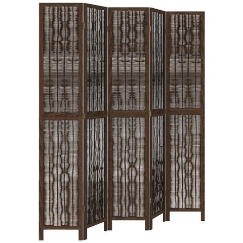 Divisorio Ambienti 5 Pannelli Marrone Scuro Massello Paulownia - Foto 2