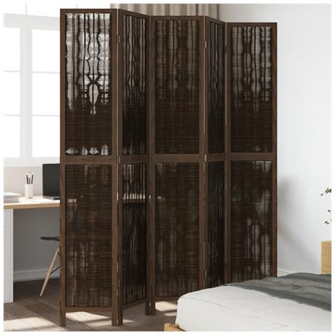 Divisorio Ambienti 5 Pannelli Marrone Scuro Massello Paulownia - Foto 1