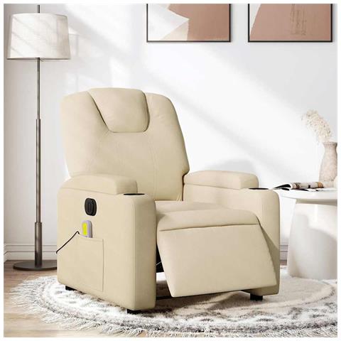 Poltrona Reclinabile Massaggiante Elettrica Crema In Tessuto - Foto 8