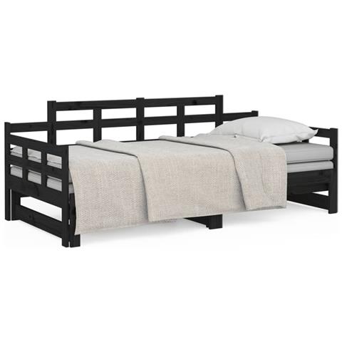 Dormeuse Estraibile Nera In Legno Massello Di Pino 2x (90x200) cm - Foto 1