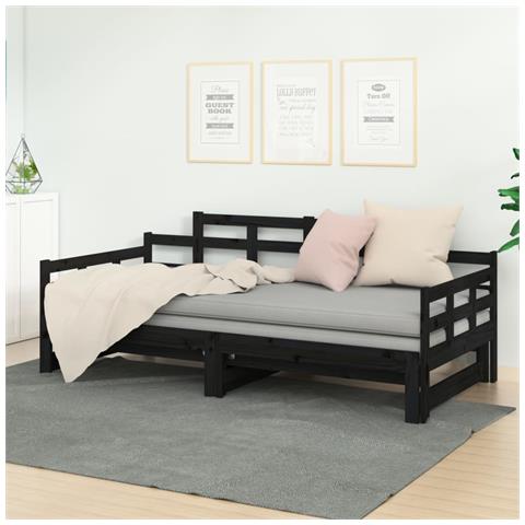 Dormeuse Estraibile Nera In Legno Massello Di Pino 2x (90x200) cm - Foto 8