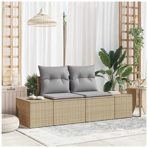 Divano da giardino a due posti con cuscini Beige Polyrattan - Foto 2