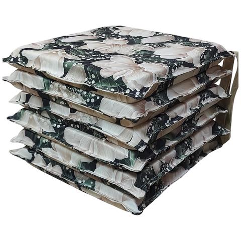 Set 6 Cuscini Per Sedie Cucina Con Laccetti, Stampa Digitale, Copri Sedia Sfoderabili E Lavabili, Made In Italy (6, Gypsophila) - Foto 1