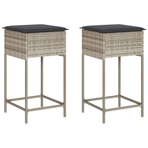 Sgabelli da Bar con Cuscini 2 pz Grigio Chiaro in Polyrattan - Foto 1