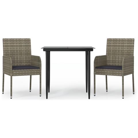 Set Salotto Giardino 3 pz con Cuscini Nero e Grigio Polyrattan - Foto 1
