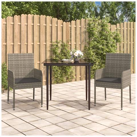 Set Salotto Giardino 3 pz con Cuscini Nero e Grigio Polyrattan - Foto 2