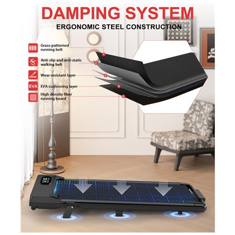 Tapis Roulant Elettrico Pieghevole 1-8 Km/h Con Display A Led, Supporto Per Tablet Portante 145kg Nero - Foto 2