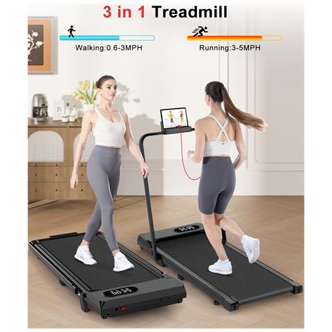 Tapis Roulant Elettrico Pieghevole 1-8 Km/h Con Display A Led, Supporto Per Tablet Portante 145kg Nero - Foto 8