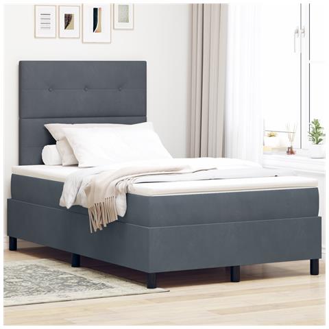 Letto con rete a doghe e materasso grigio scuro 120x200 cm in velluto - Foto 2