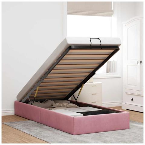 Struttura Letto Pouf Senza Materasso Rosa 90x200 cm Velluto - Foto 2