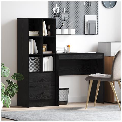 Scrivania con Storage Faggio Nero Legno Ingegnerizzato - Foto 2