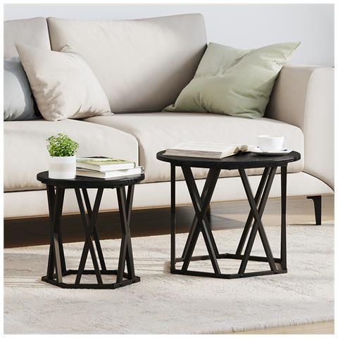 Set di 2 Tavolini Nesting Nero e Quercia in Legno Ingegnerizzato - Foto 2