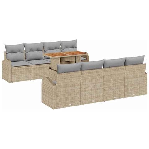 Set Divano da Giardino 9 pcs Beige Poly Rattan - Foto 1