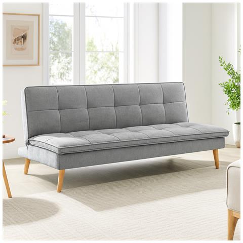 Divano Letto Reclinabile 3 Posti Ergonomico In Tessuto Grigio Con Gambe In Legno - Foto 1