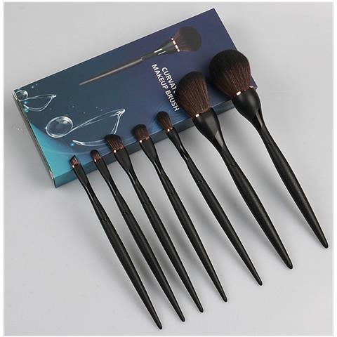Set Di 7 Pennelli Da Trucco Curvi - Nero Evidenziante - Pelo Sintetico Di Scoiattolo - Foto 3