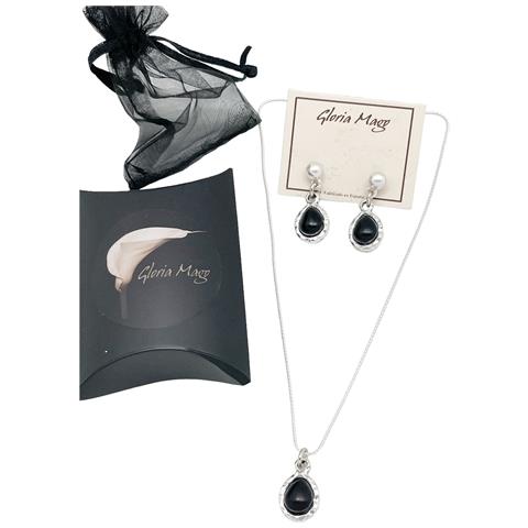 Set Di Collana E Orecchini Placcati In Argento E Nero - Foto 1