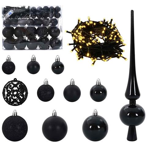 Set di Palle di Natale con 150 LED 61 pcs Nero Plastica - Foto 1