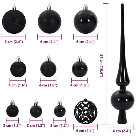 Set di Palle di Natale con 150 LED 61 pcs Nero Plastica - Foto 9