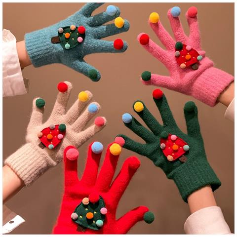 Guanti Invernali Con Albero Di Natale, Carini E Creativi A Cinque Dita Khaki - Foto 3