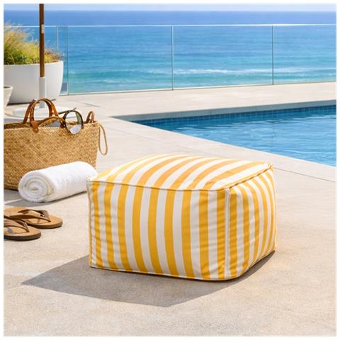 Positano Pouf Da Esterno A Righe Gialle Idrorepellente - 55x65x35 Cm - Foto 2