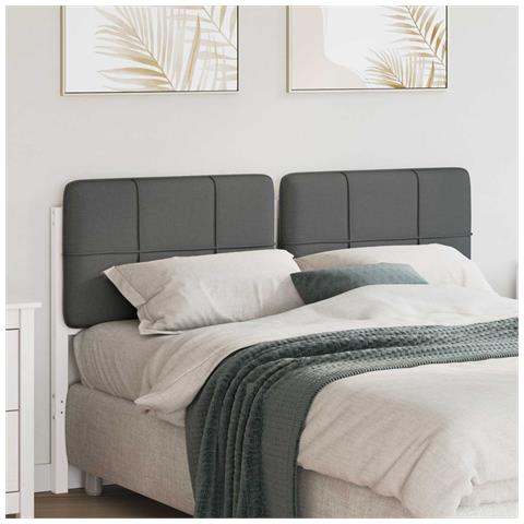 Testiera imbottita Bianco e grigio chiaro 150 cm Pino massello - Foto 2