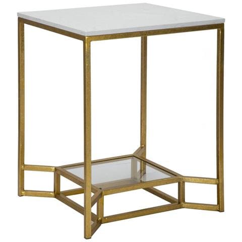Tavolinetto Double Marble Con Ripiano In Vetro E Piano Marmo - 47 X 47 X H 60 Cm - Foto 1