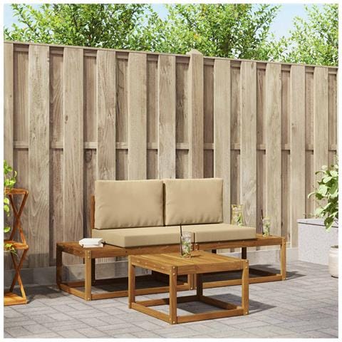 Set di divani da esterno con cuscino 3 pcs Naturale - Foto 2
