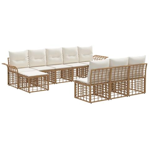 Set di divani da esterno 9 pcs Naturale e Bianco Crema - Foto 1