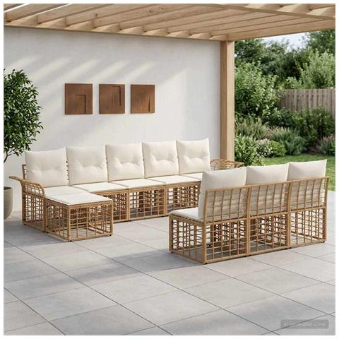 Set di divani da esterno 9 pcs Naturale e Bianco Crema - Foto 2
