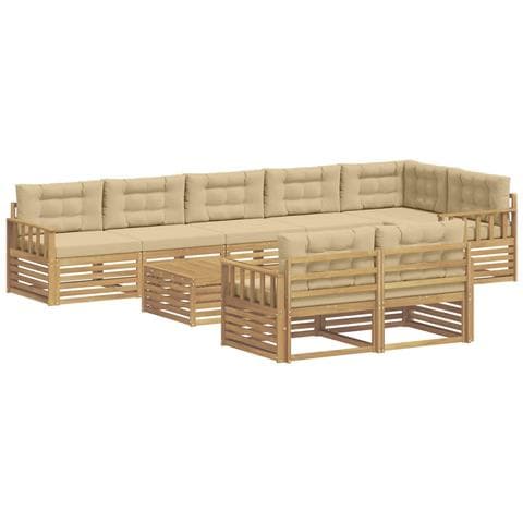 Set di divani da esterno 9 pcs Bianco e Beige Poliestere - Foto 1