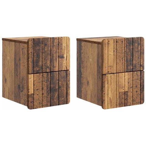 Mobiletto da notte a muro 2 pcs Legno antico 33 x 34,5 x 43 cm - Foto 1