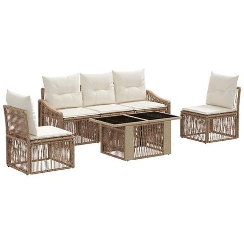Set Divano da Giardino 6 pz Beige e Bianco Crema polyrattan - Foto 1