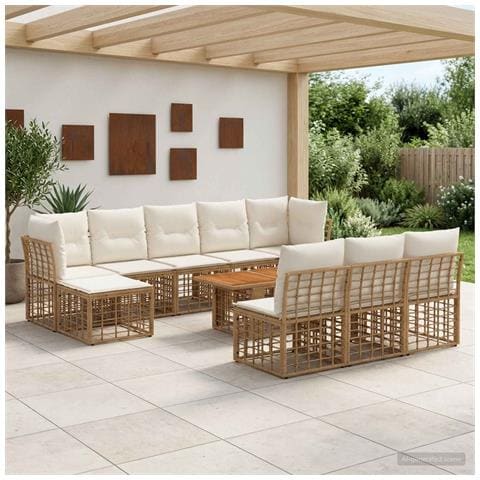 Set Divano da Giardino 11 pz Naturale e Bianco Crema polyrattan - Foto 10