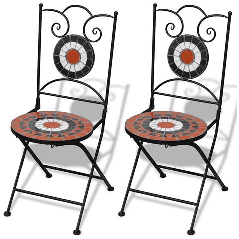 Sedie da Bistrot Pieghevoli 2 pz Ceramica Terracotta e Bianco - Foto 1