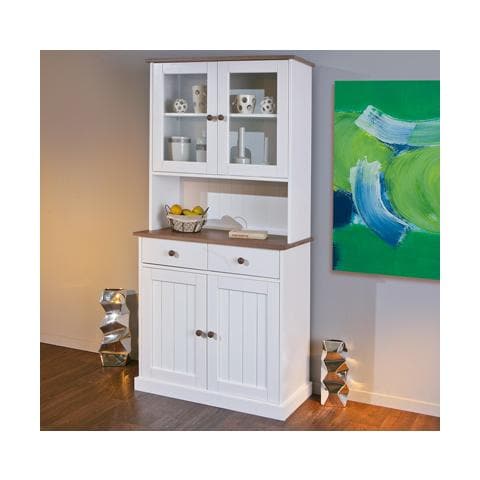 Credenza In Legno Pino Massello, Verniciato Ad Acqua Bianco, Con 2 Ante, 2 Porte E 2 Cassetti - Foto 1