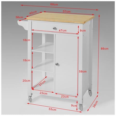 Carrello Di Servizio, Credenza In Legno, Mobile Cucina, Bianco, Fkw46-wn - Foto 2