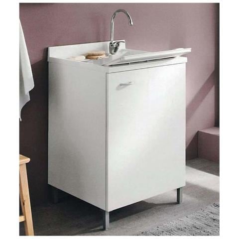 Mobile Lavatoio   Prima 50x45cm Con Un'anta E Asse In Pino - 45 Cm Bianco A Magazzino - Foto 2