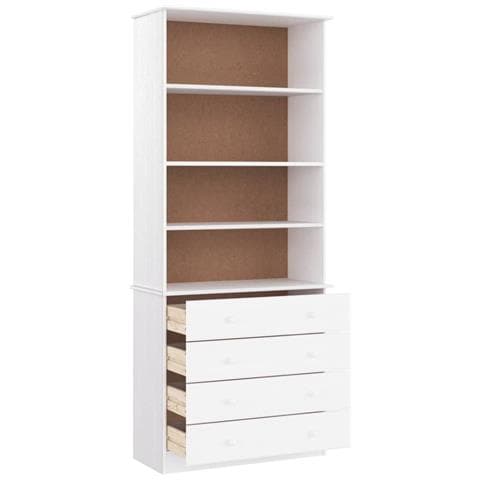 Libreria Con Cassetti Alta Bianca 77x35x186,5 Cm Massello Pino - Foto 2