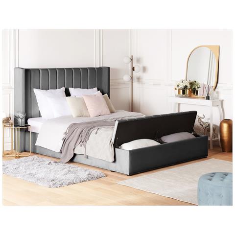 Letto Matrimoniale Ad Acqua Velluto Grigio Con Panca Portaoggetti 180 X 200 Cm Noyers - Foto 1
