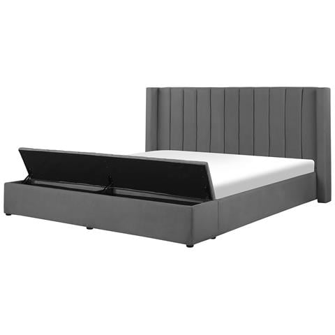 Letto Matrimoniale Ad Acqua Velluto Grigio Con Panca Portaoggetti 180 X 200 Cm Noyers - Foto 6