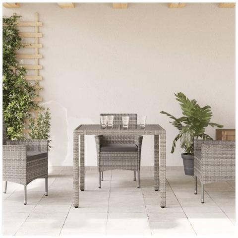 Tavolo Da Giardino Piano In Vetro Grigio 90x90x75 Cm Polyrattan - Foto 3
