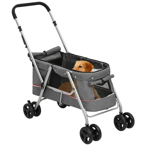Passeggino Cani Pieghevole Grigio 100x49x96cm Tessuto Di Lino - Foto 2