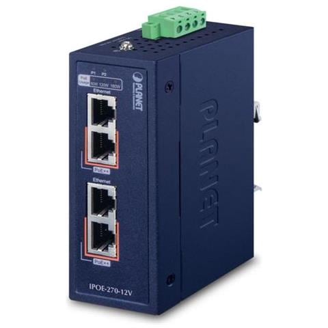 Planet Ipoe-270-12v Switch Di Rete Supporto Power Over Ethernet [poe] Blu (ip30 Industrial 2-port - Multi-gigabit 802.3b - Foto 1