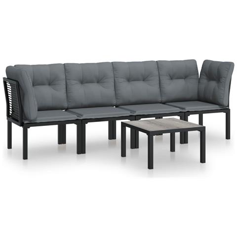 Set Salotto da Giardino 5 pz Nero e Grigio in Polyrattan - Foto 1