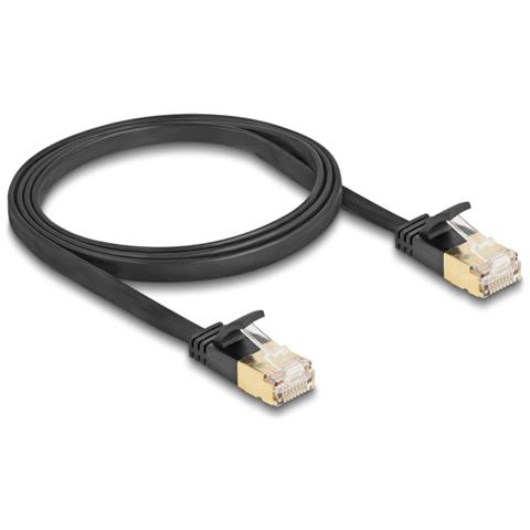 Cavo di rete RJ45 Cat. 6A maschio-maschio con chiusura robusta e cavo piatto grezzo Cat. 7 U /FTP da 1 m nero - Foto 1