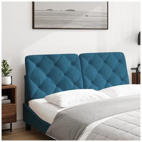 Cuscino Testiera Blu 120 Cm In Velluto - Foto 3