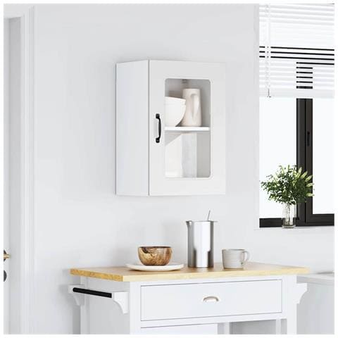 Pensile Da Cucina Con Porta In Vetro Kalmar Bianco Truciolato - Foto 3