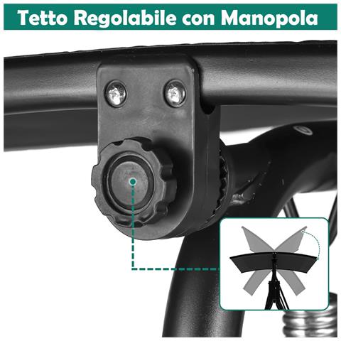 Dondolo Da Giardino 3 Posti Con Tettuccio Parasole Regolabile 172x110x155cm Nero - Foto 2