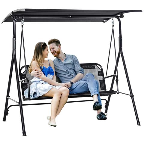 Dondolo Da Giardino 3 Posti Con Tettuccio Parasole Regolabile 172x110x155cm Nero - Foto 1